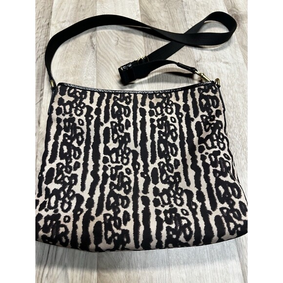COACH OCELOT ANIMAL PRINT CANVAS Black & Beige W/Adjustable Crossbody Strap EUC - Picture 7 of 8